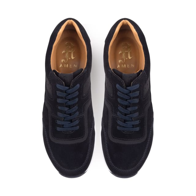 Amen Shoes Amen Shoes Men's Cameron Leather Dress Trainers in Navy - 3