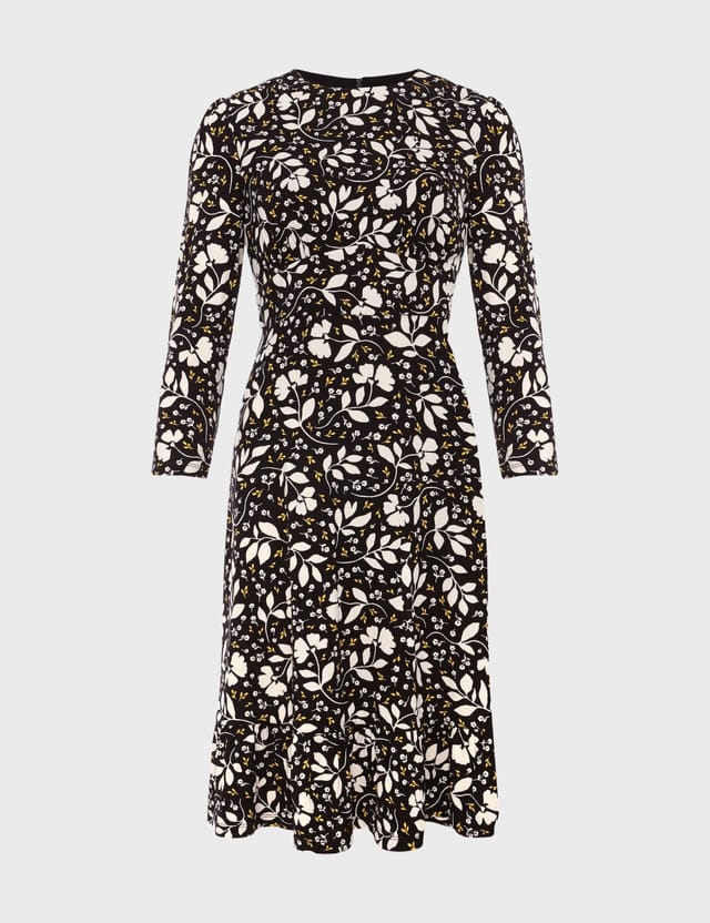 Hobbs London Hobbs London Women's Ami Ruffle Hem Knee Length Jersey Dress in Black - 2