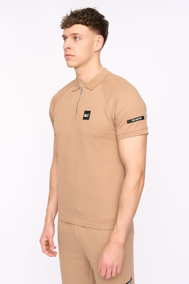 Duck&Cover Duck&Cover Men's Topfield Modern Zip Polo with Raglan Sleeves in Stone - 3