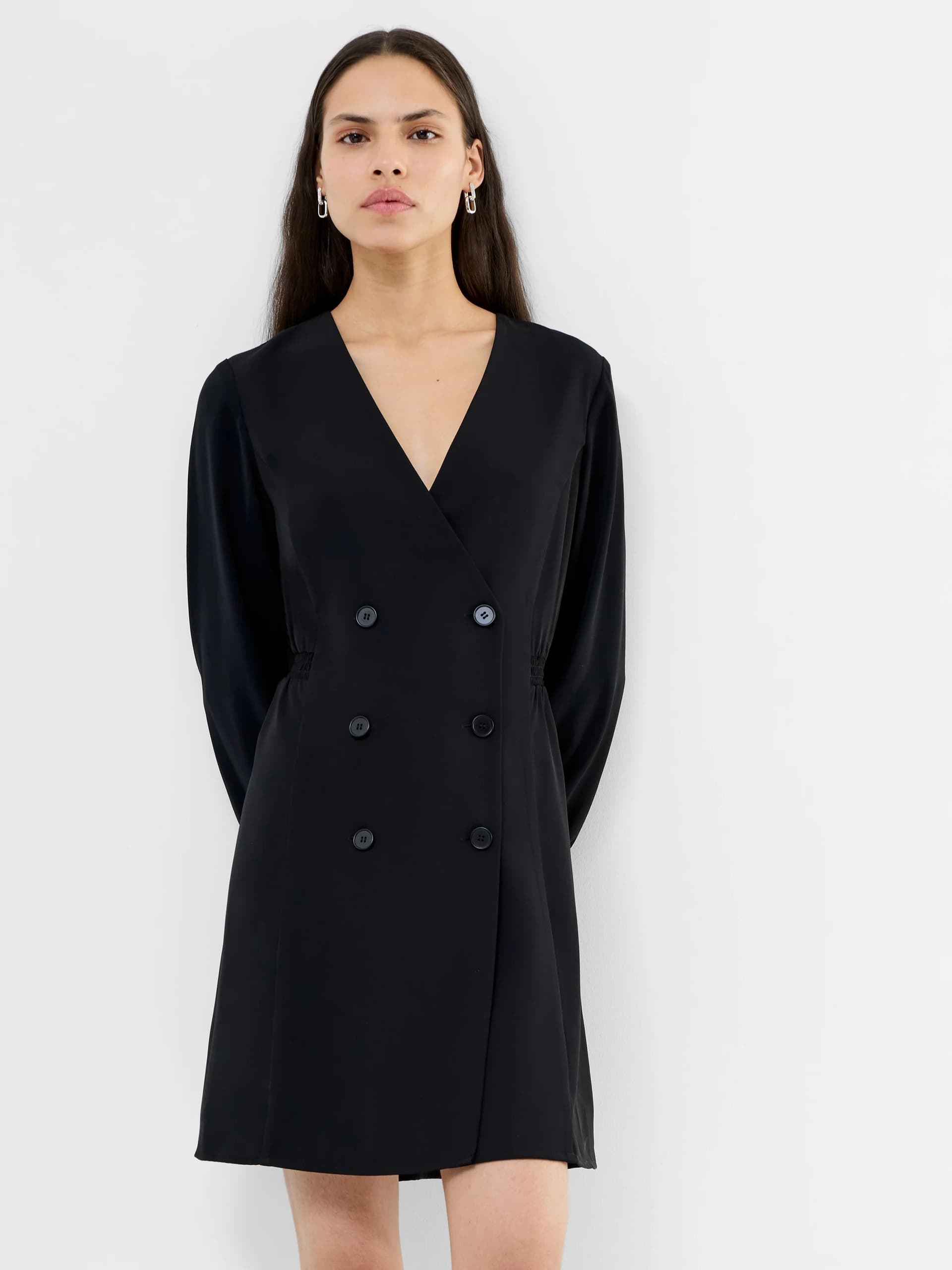 French Connection Levent Crepe Double Breasted Mini Dress Blackout