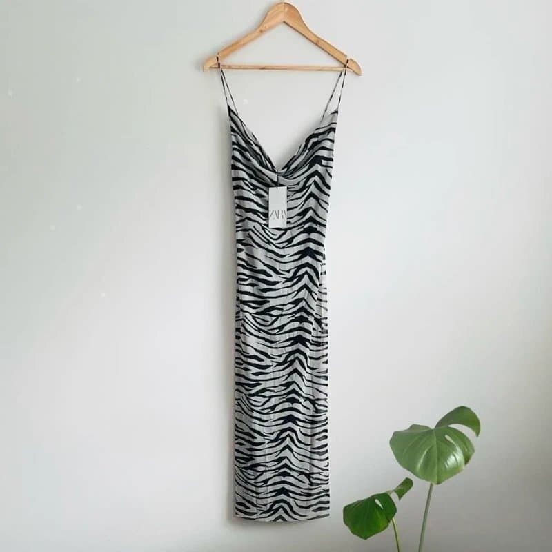 Zara Zara black zebra print long tulle dress - Medium / UK 10