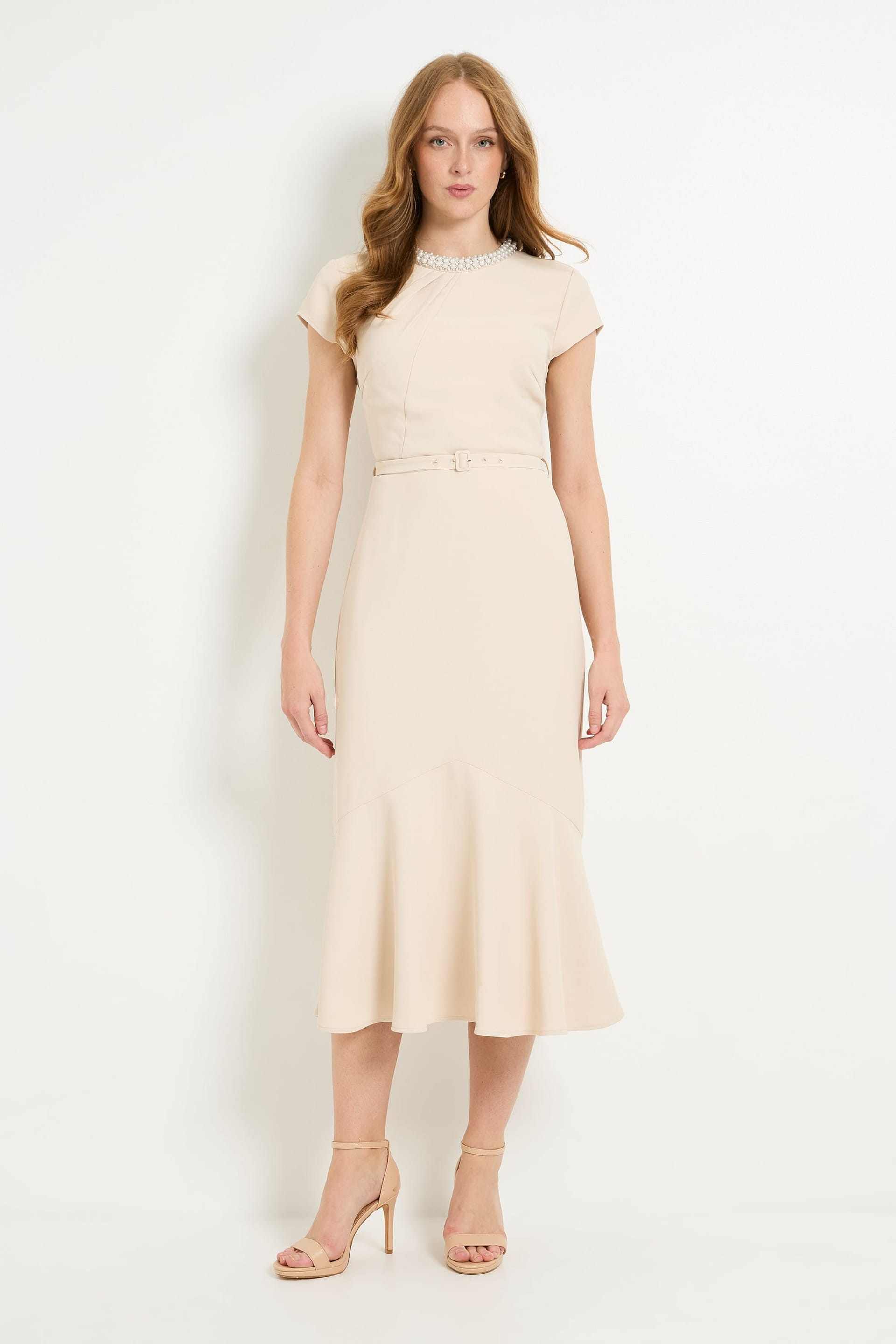 Wallis Wallis Women's Crepe Embellished Twist Midi Dress in Stone - 4