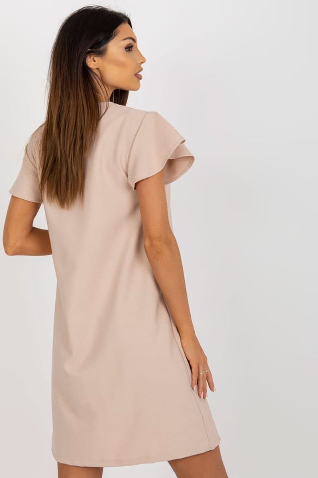 Love Lace Love Lace Women's Loose Fit Ruffle Sleeve Lace Neck Dress in Beige - 3