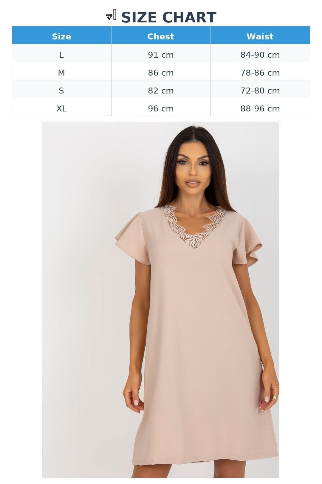 Love Lace Love Lace Women's Loose Fit Ruffle Sleeve Lace Neck Dress in Beige - 4