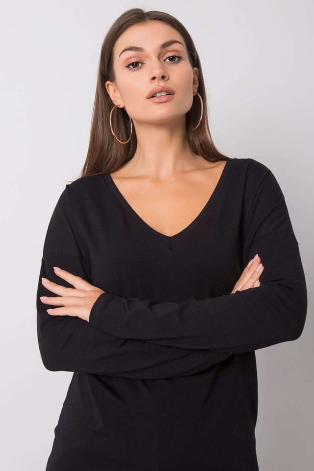 Love Lace Love Lace Women's Cotton Long Sleeve V Neck Blouse in Black - 2