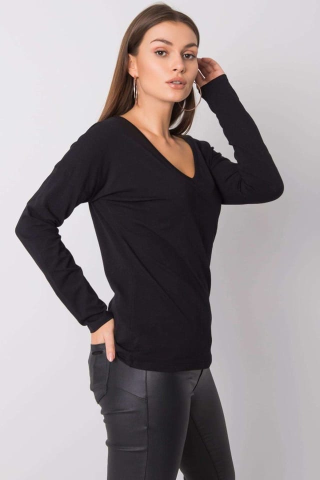Love Lace Love Lace Women's Cotton Long Sleeve V Neck Blouse in Black - 3