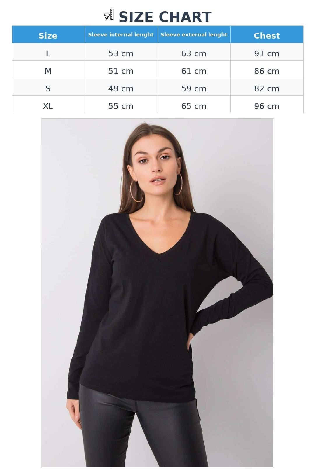 Love Lace Love Lace Women's Cotton Long Sleeve V Neck Blouse in Black - 4
