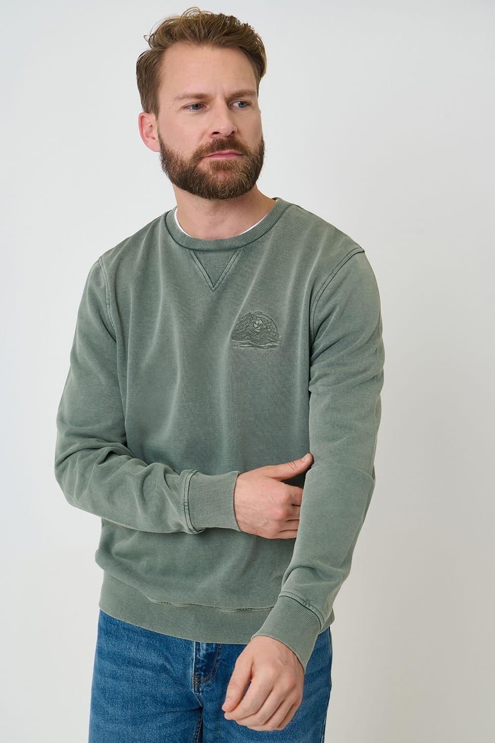 Saltwell Saltwell Green Crew Neck Cotton Sweatshirt for Men