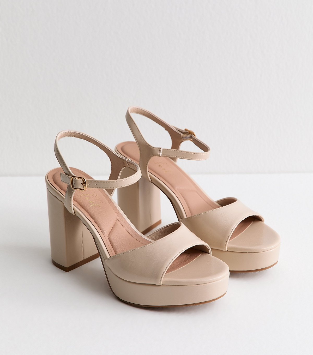 New Look Women's Off White Faux Leather Platform Blok Heel Sandals Vegan New Look - 2