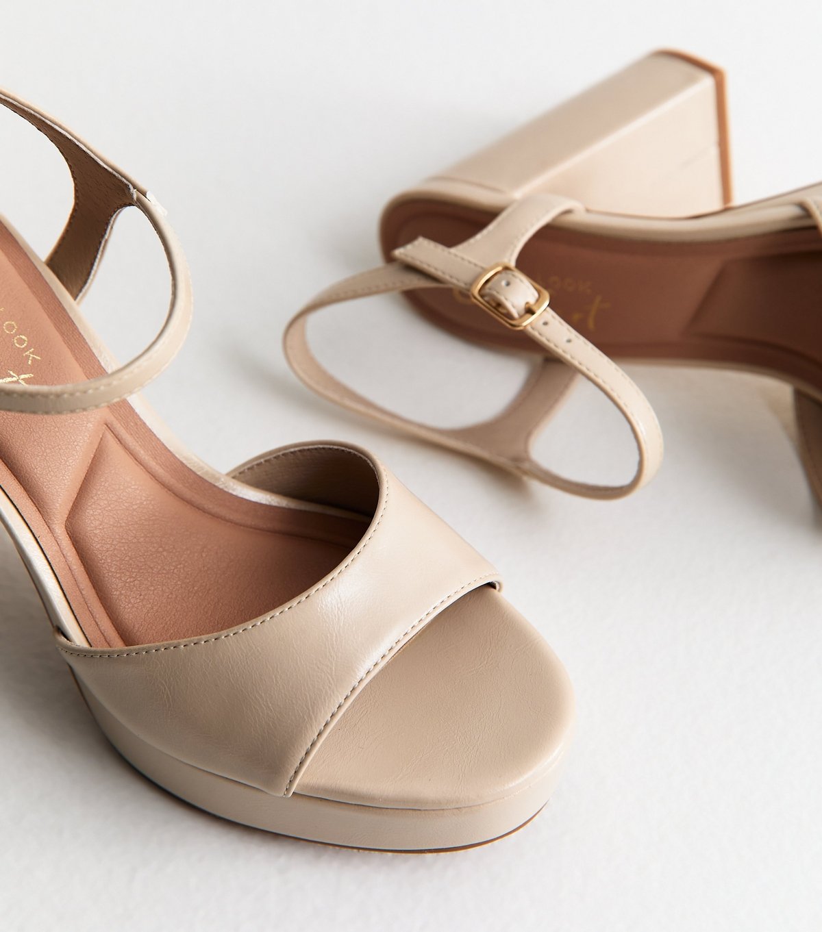 New Look Women's Off White Faux Leather Platform Blok Heel Sandals Vegan New Look - 3