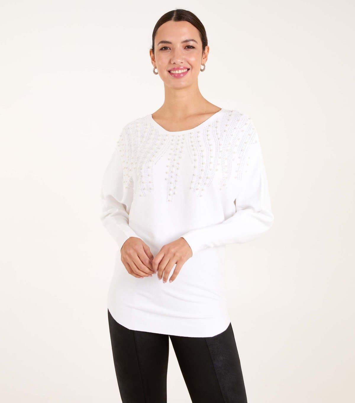 Blue Vanilla Women's Off White Pearl Detail Jumper Blue Vanilla New Look