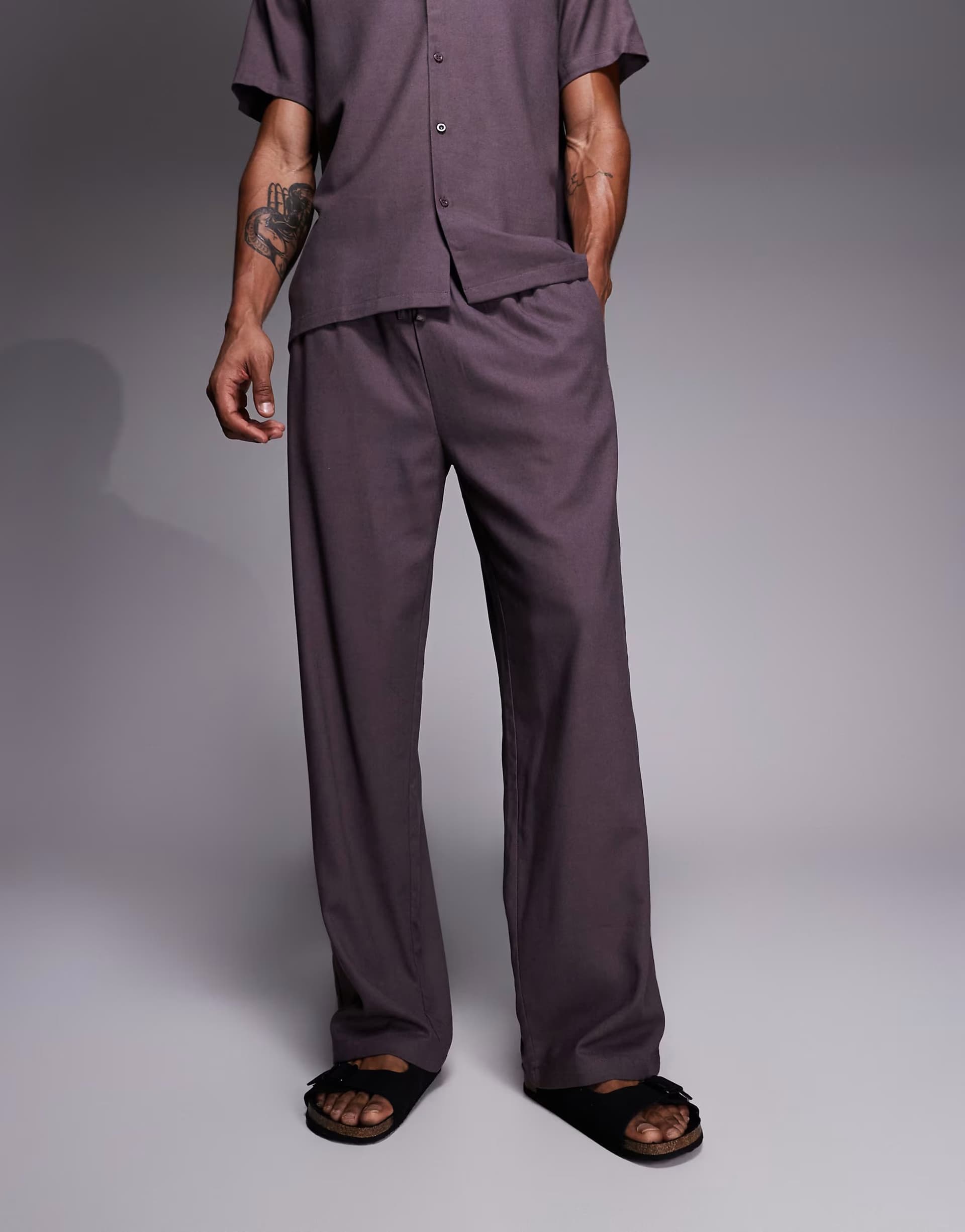 ASOS South Beach linen trouser in faded brown