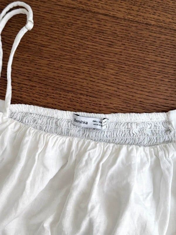 Bershka Women’s Bershka White Linen Blend Puff Sleeve Milkmaid Corset Crop Top UK 12