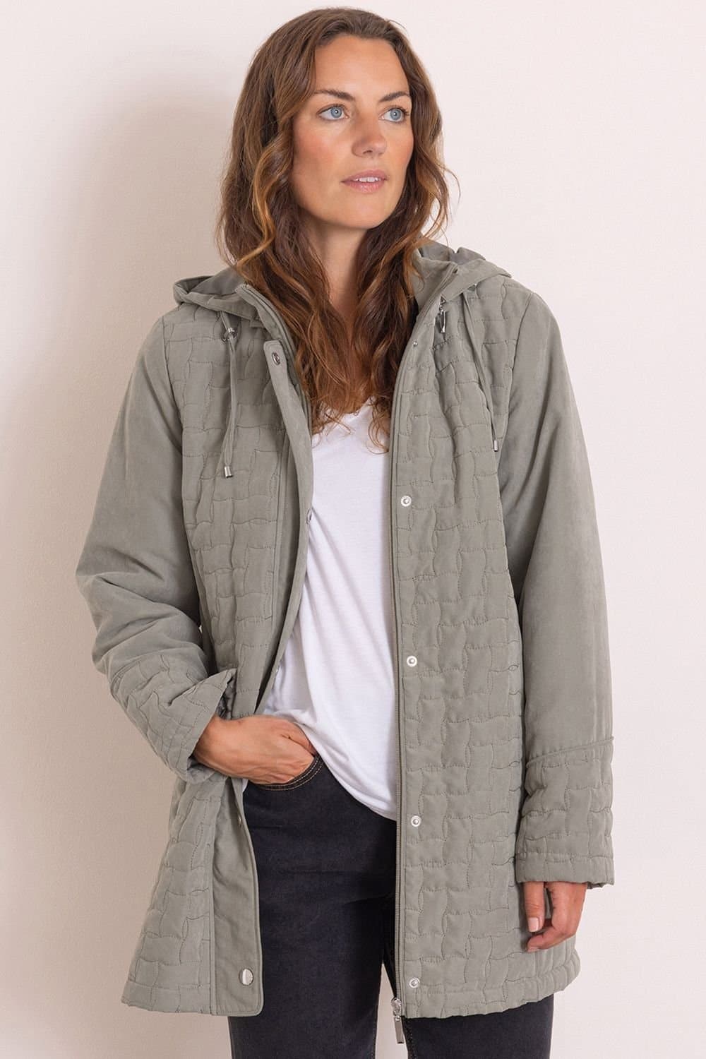 Anna Rose Anna Rose Women's Hooded Quilted Coat In Light Khaki