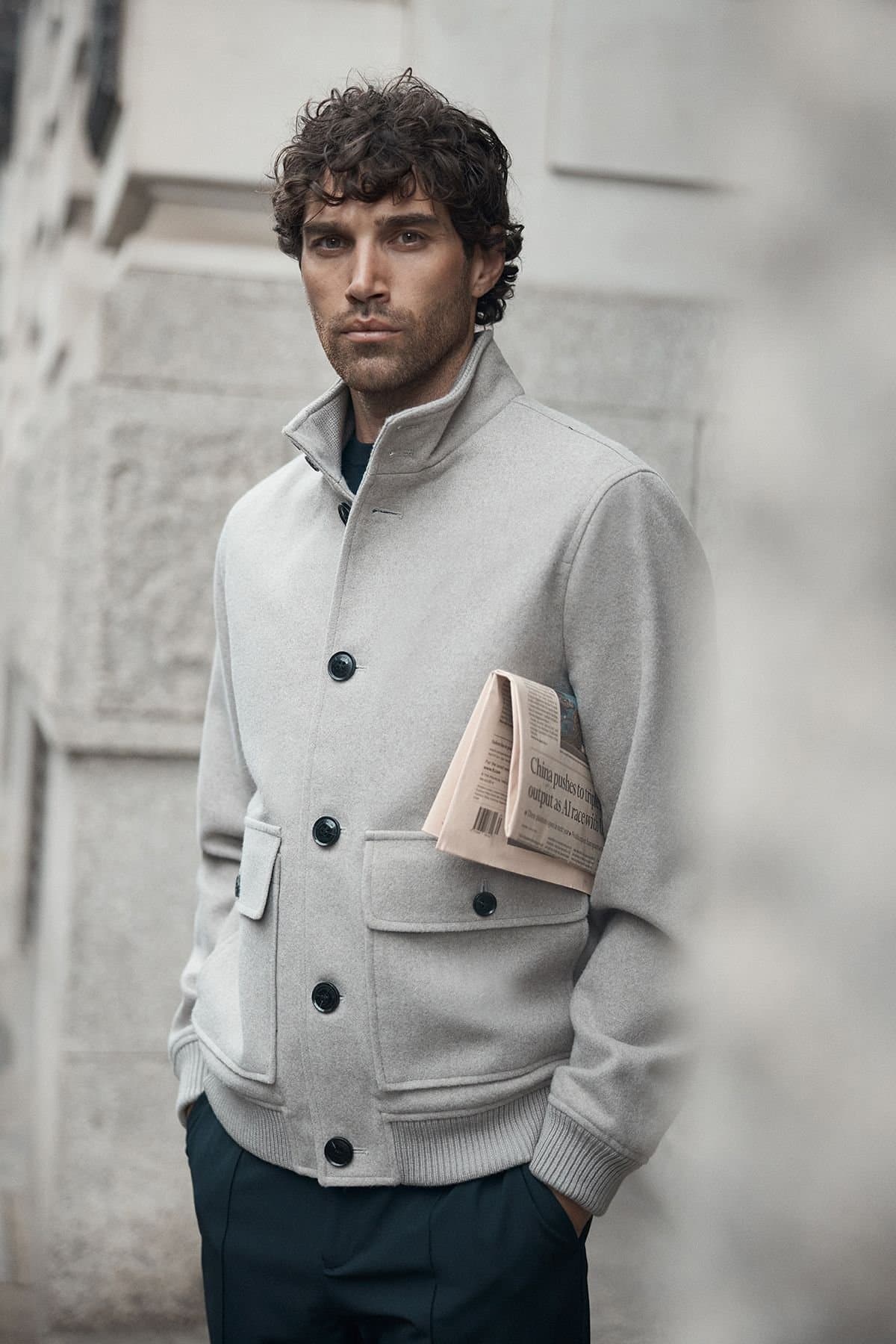 Burton Burton Men's Light Grey Funnel Neck Wool Blend Coat