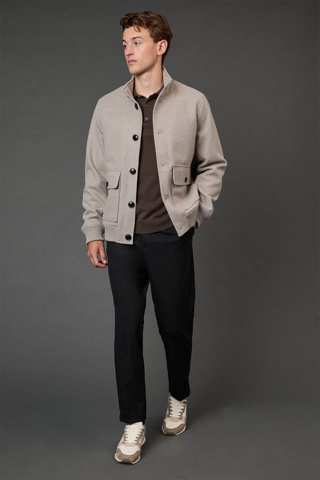 Burton Burton Men's Light Grey Funnel Neck Wool Blend Coat - 2