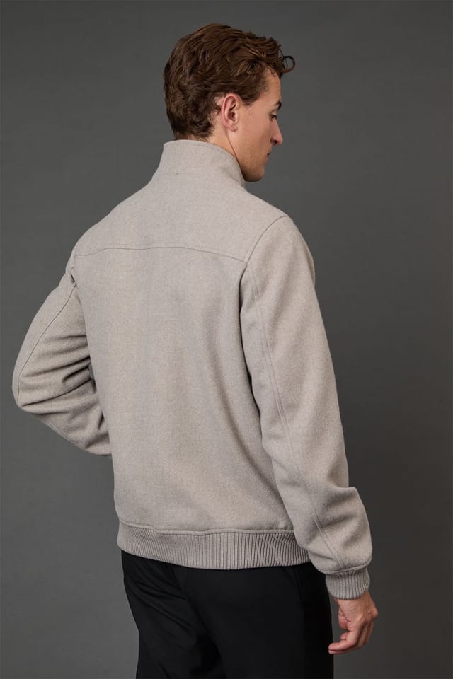 Burton Burton Men's Light Grey Funnel Neck Wool Blend Coat - 3