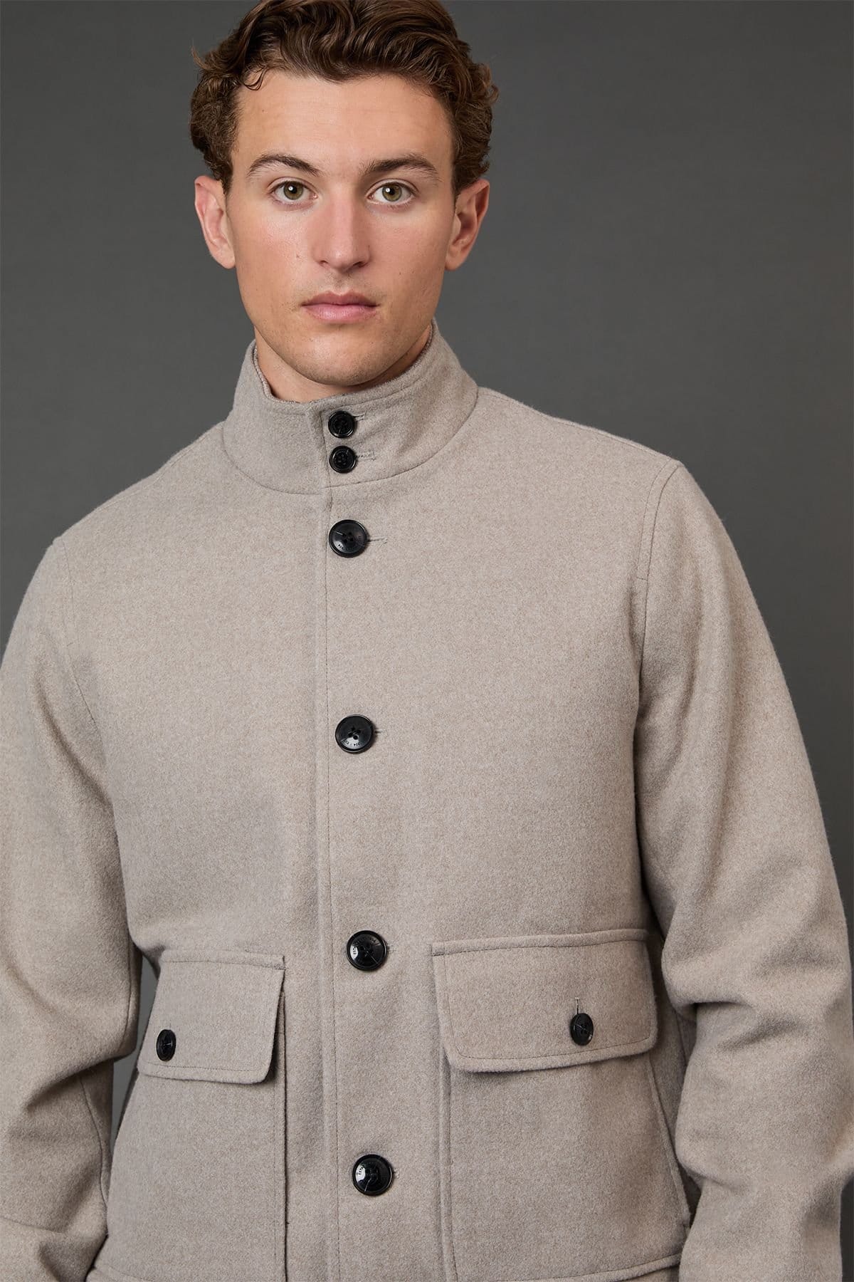 Burton Burton Men's Light Grey Funnel Neck Wool Blend Coat - 4