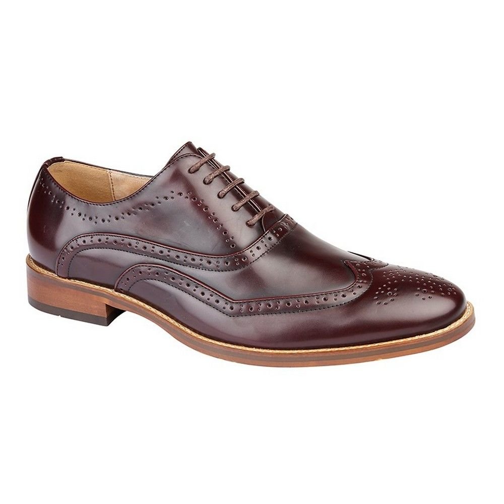 Goor Goor Men's 5 Eye Wing Capped Oxford Brogues in Maroon - 1