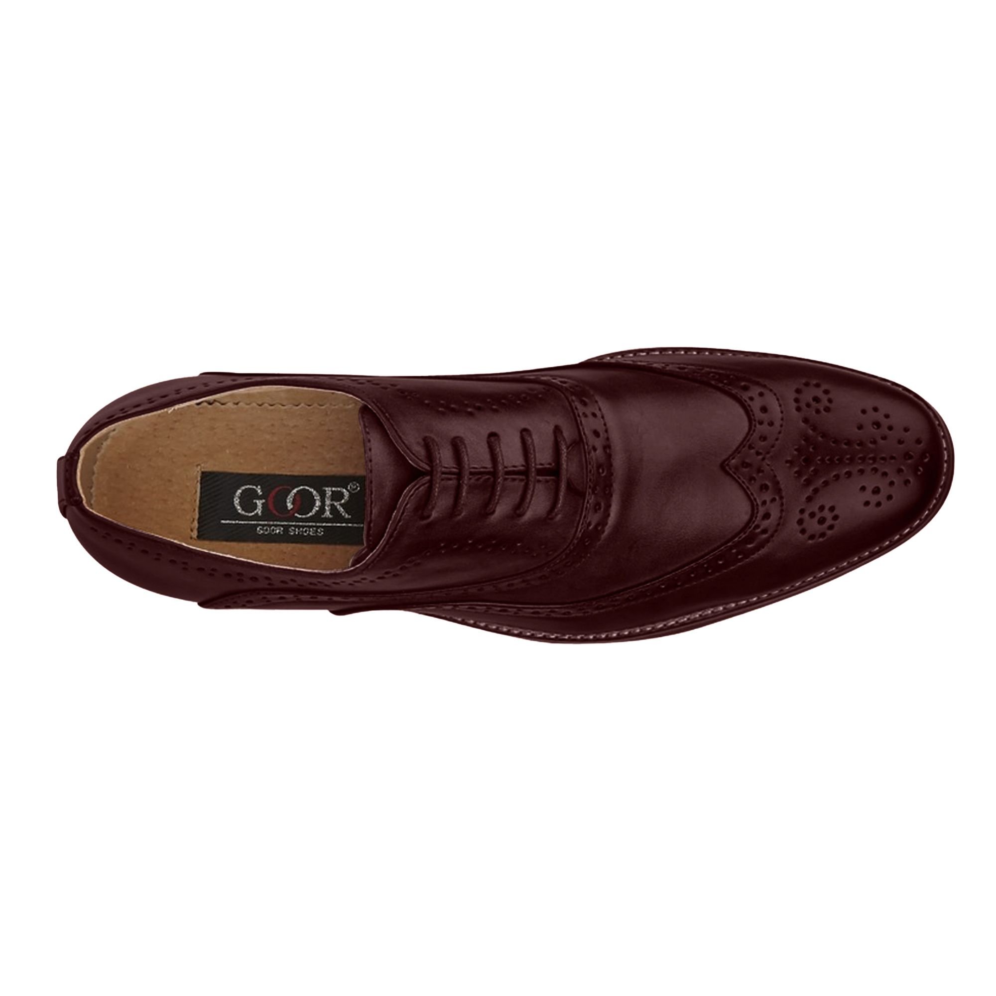 Goor Goor Men's 5 Eye Wing Capped Oxford Brogues in Maroon - 2