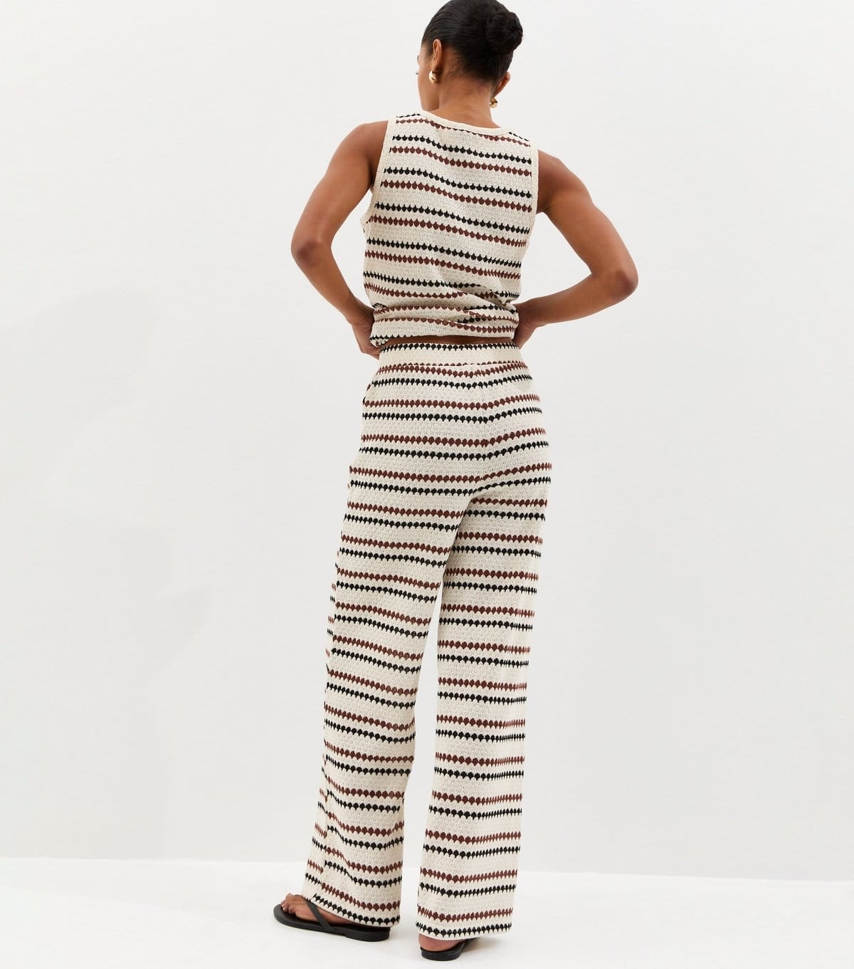 New Look Women's Cream Knitted Multi Stripe Beach Wide Leg Trousers New Look - 4