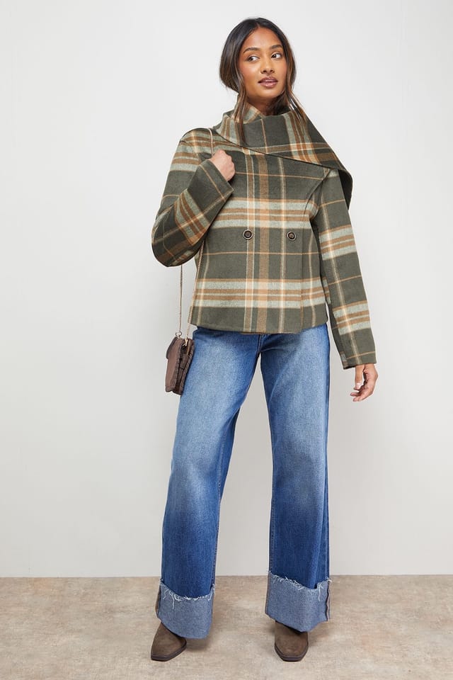 Oasis Oasis Women's Check Scarf Longline Jacket Coat in Taupe - 2