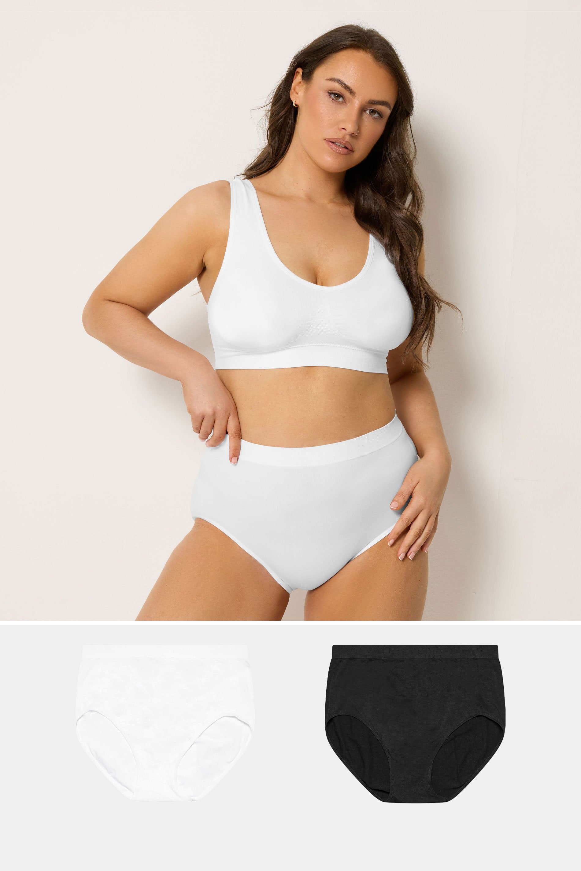 Yours Plus Size 2 Pack Black & White Seamless Light Control Full Briefs