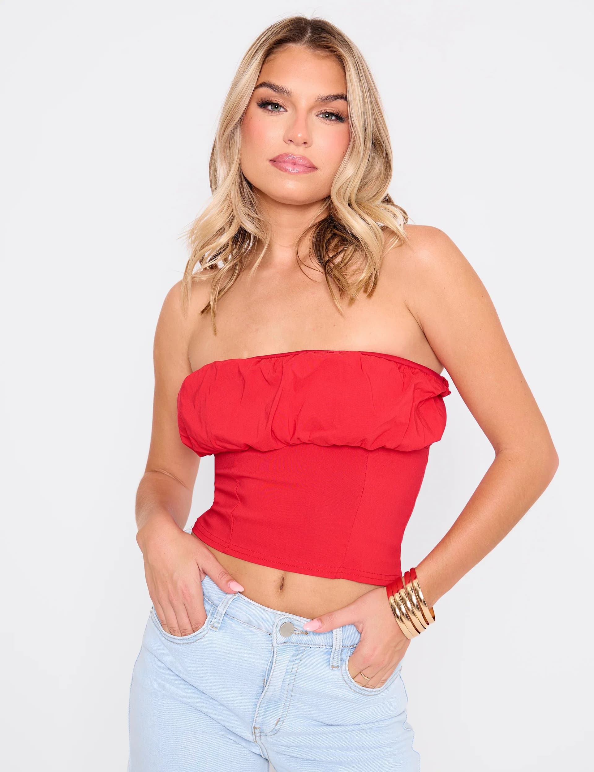 Public Desire Ruffle Bandeau Top Co Ord Red