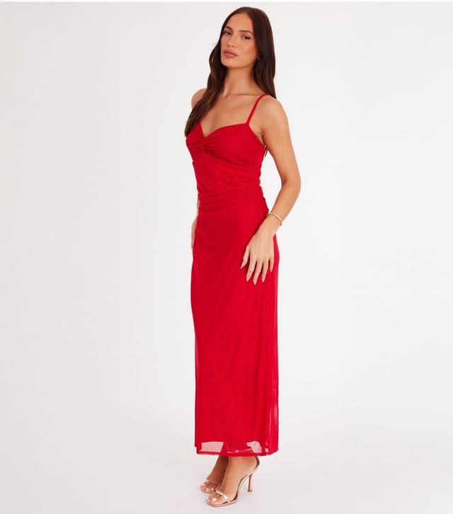 Quiz Women's Bright Red Glitter Mesh Midaxi Dress Quiz New Look - 2