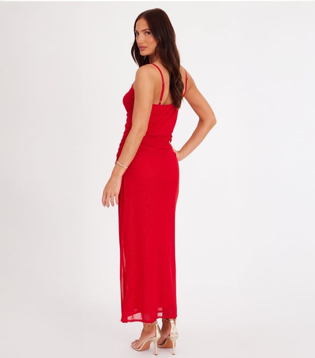 Quiz Women's Bright Red Glitter Mesh Midaxi Dress Quiz New Look - 3