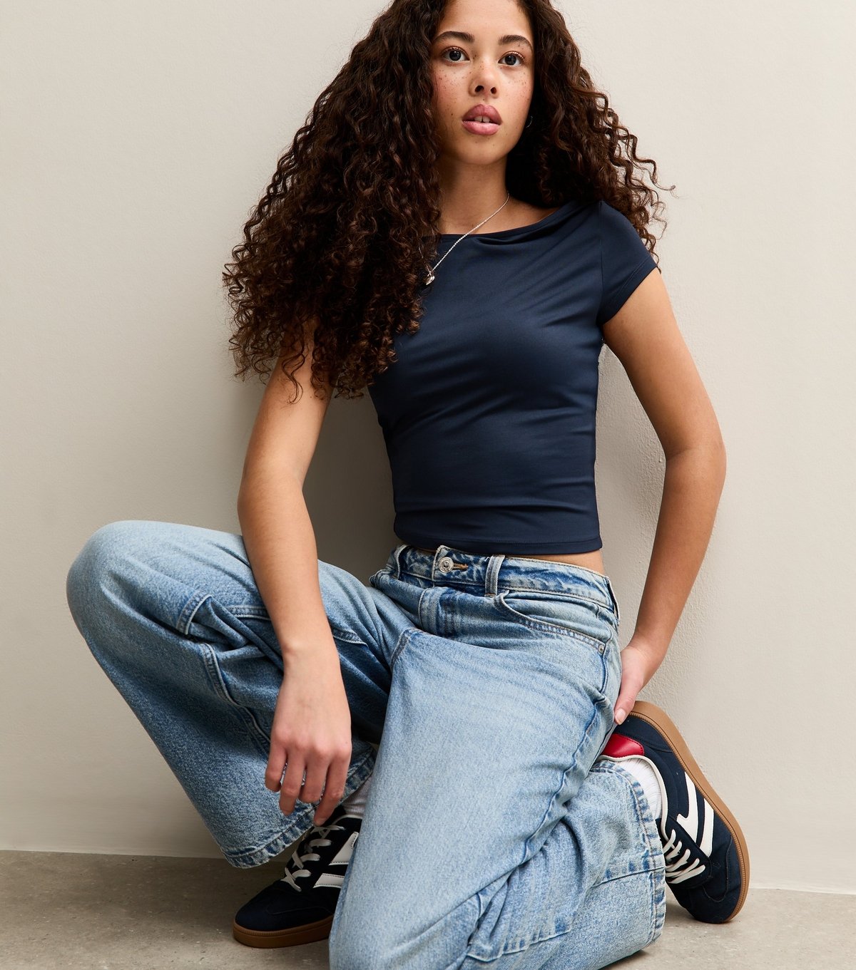 New Look Girls' Navy Slash Neck Slinky T-Shirt New Look - 2