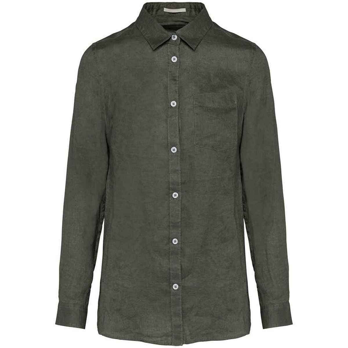 Spasso Spasso Women's Linen Long-Sleeved Shirt in Khaki