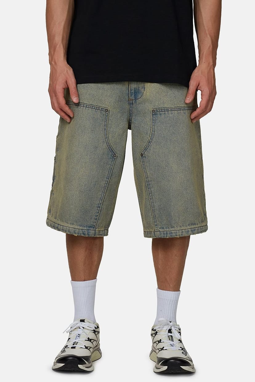 Good For Nothing Good For Nothing Men's Baggy Washed Denim Carpenter Shorts in Blue - 1