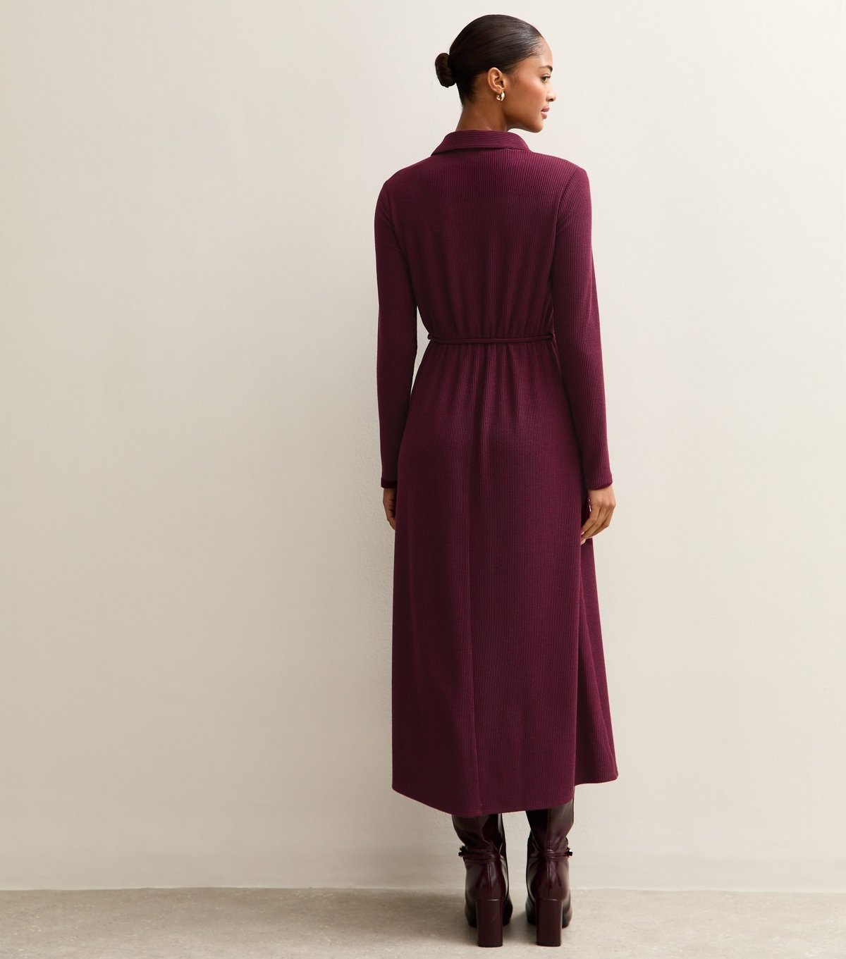 New Look Women's Dark Burgundy Crinkled Midi Shirt Dress New Look - 4