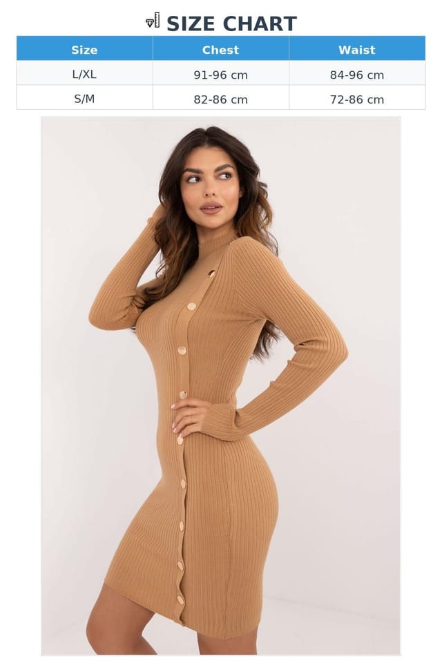Love Lace Love Lace Women's Ribbed Knitted Pencil Dress Half Turtleneck in Camel - 3
