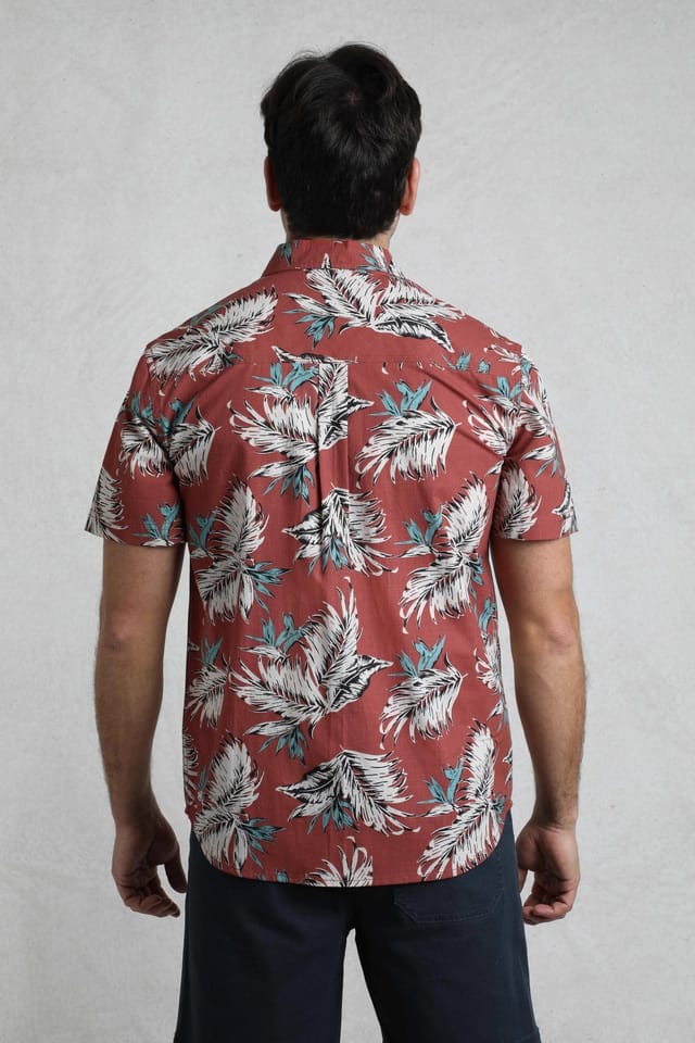 Weird Fish Weird Fish Men's Faraway Cotton Printed Shirt in Orange - 3