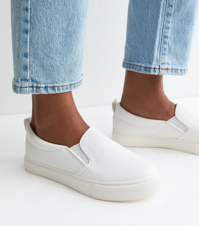 New Look Women's White Faux Leather Slip On Trainers Vegan New Look - 2