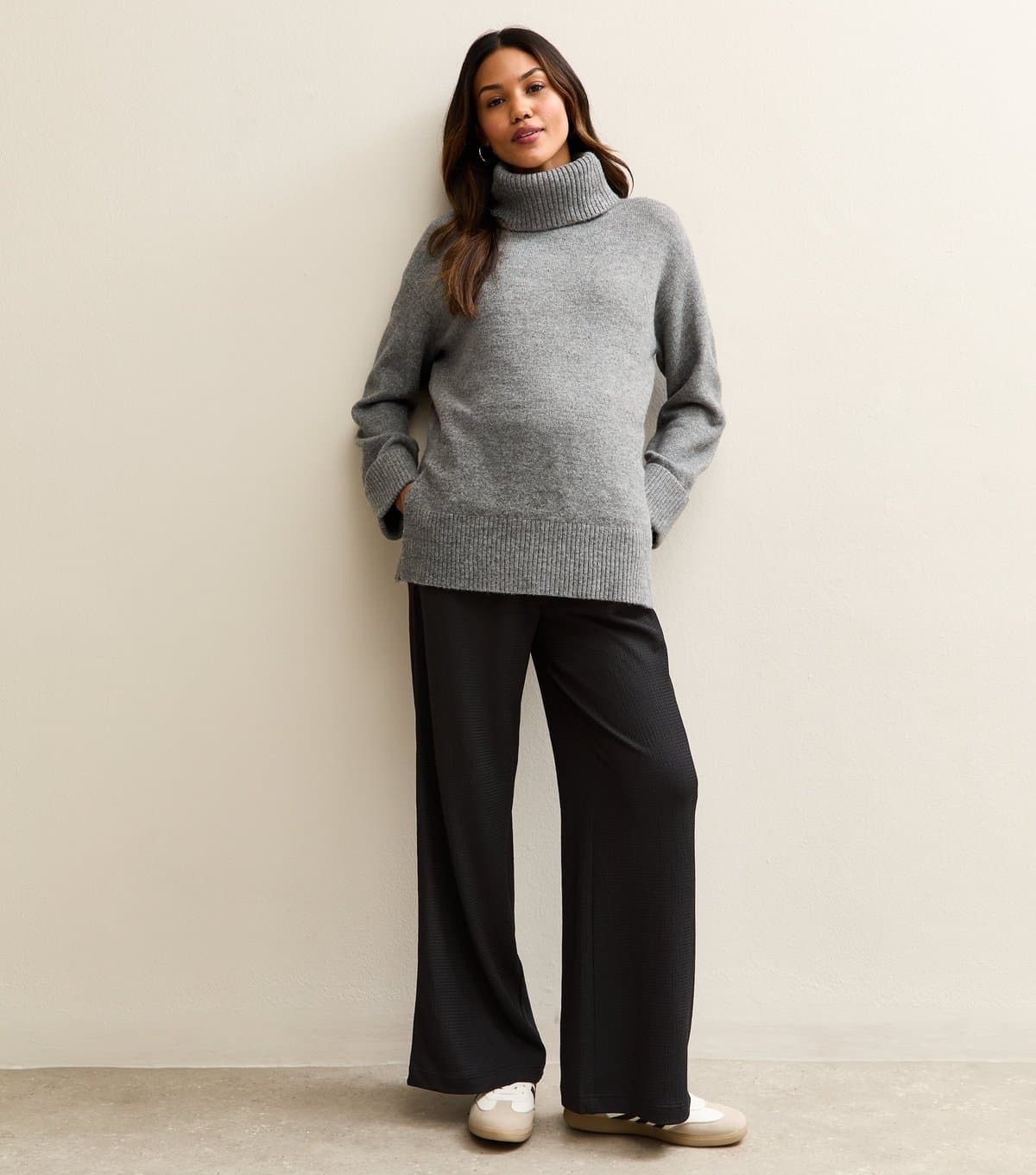 New Look Women's Maternity Black Crinkled Wide Leg Trousers New Look