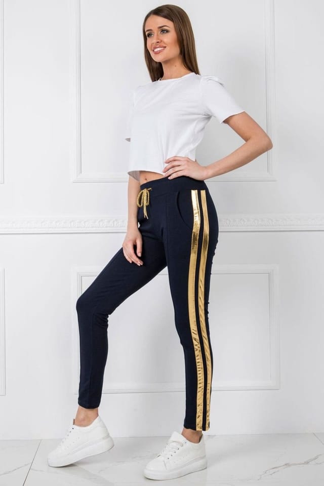 Love Lace Love Lace Women's Elastic Waist Sweatpants With Contrast Stripe in Navy - 2