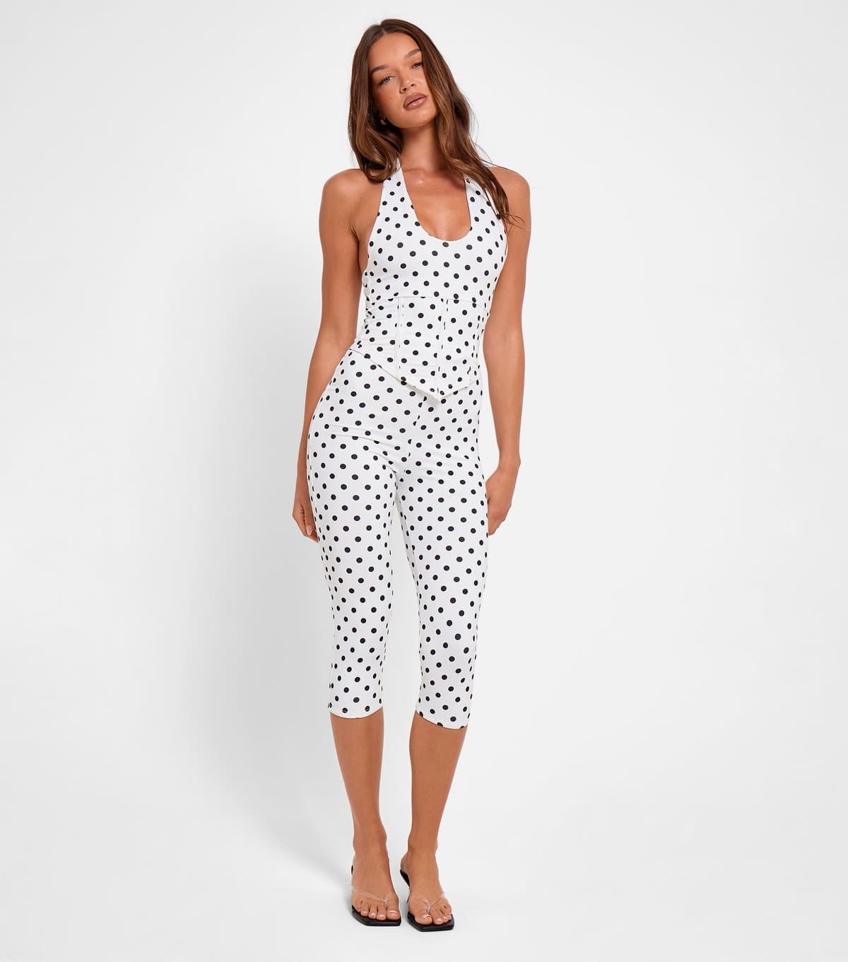 Public Desire Women's White Polka Dot Slinky Capri Leggings Public Desire New Look