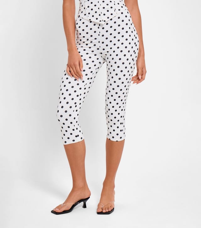 Public Desire Women's White Polka Dot Slinky Capri Leggings Public Desire New Look - 2