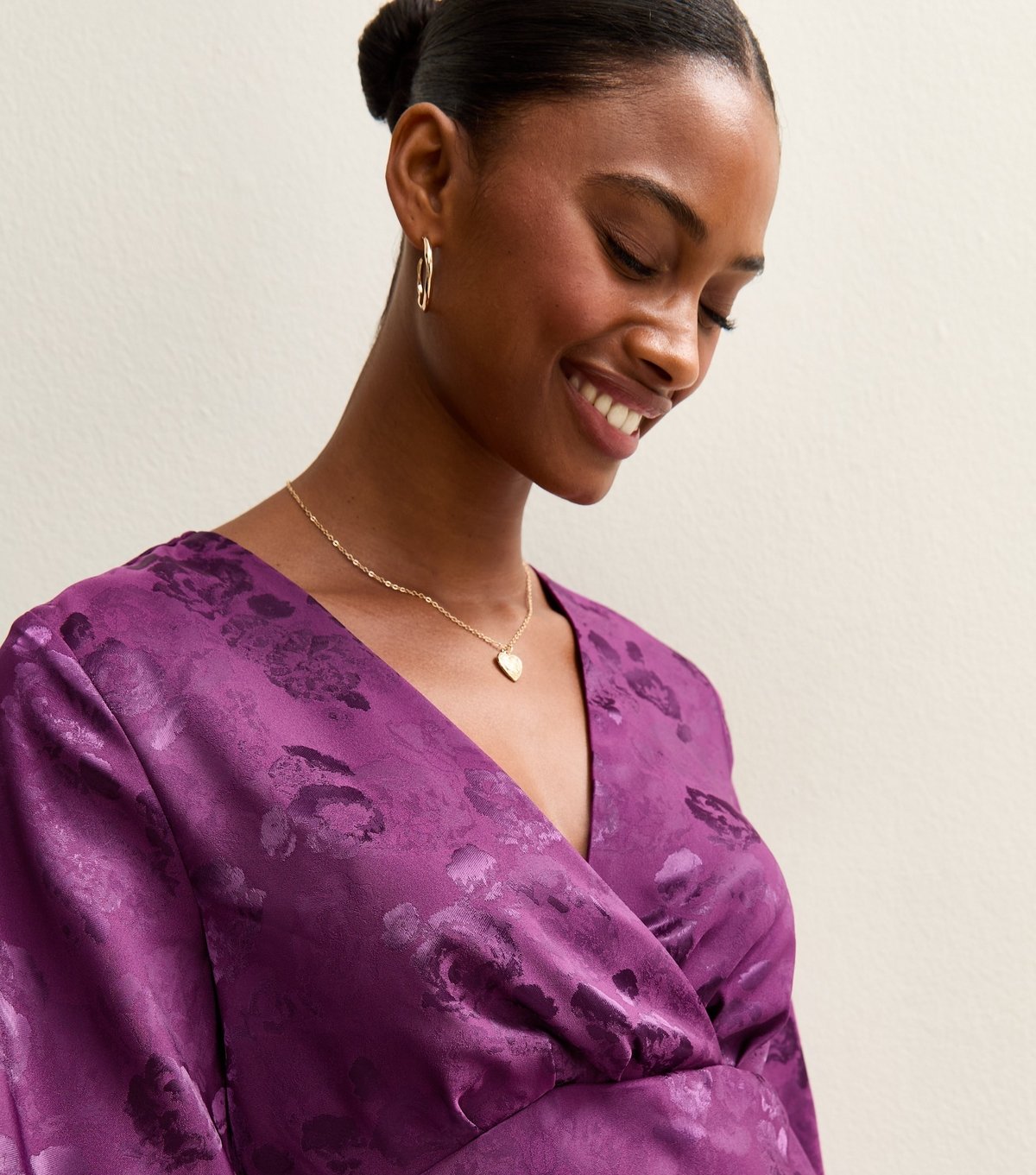 New Look Women's Purple Floral Jacquard V-Neck Mini Dress New Look - 3