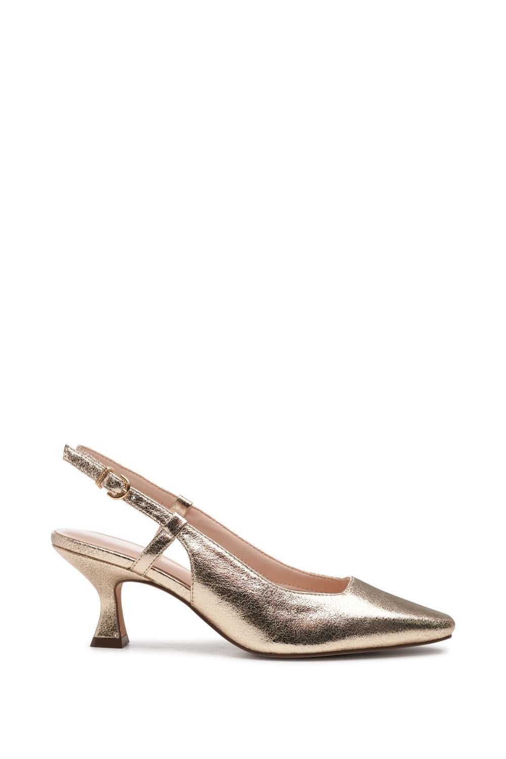 Paradox London Paradox London Women's Fervora' Wide Fit Mid Heel Chisel Toe Sling Backs in Metallic Gold