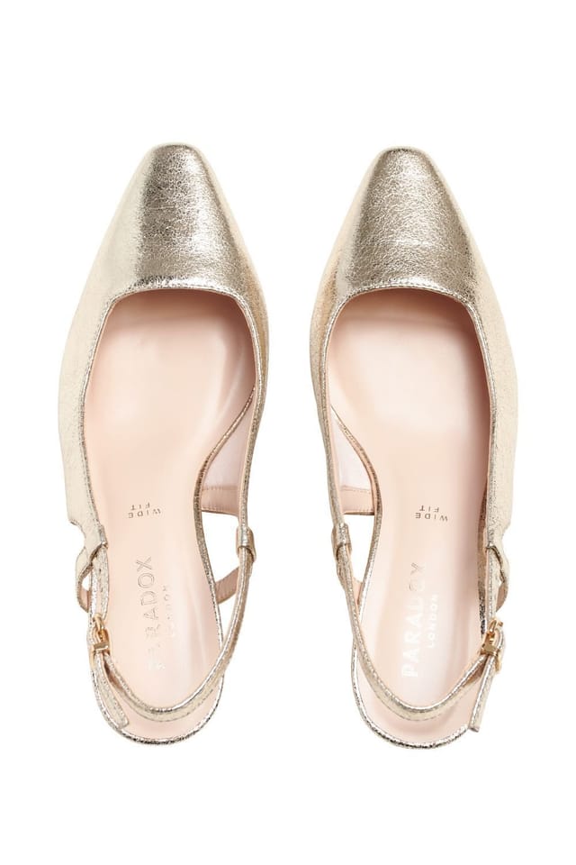 Paradox London Paradox London Women's Fervora' Wide Fit Mid Heel Chisel Toe Sling Backs in Metallic Gold - 3