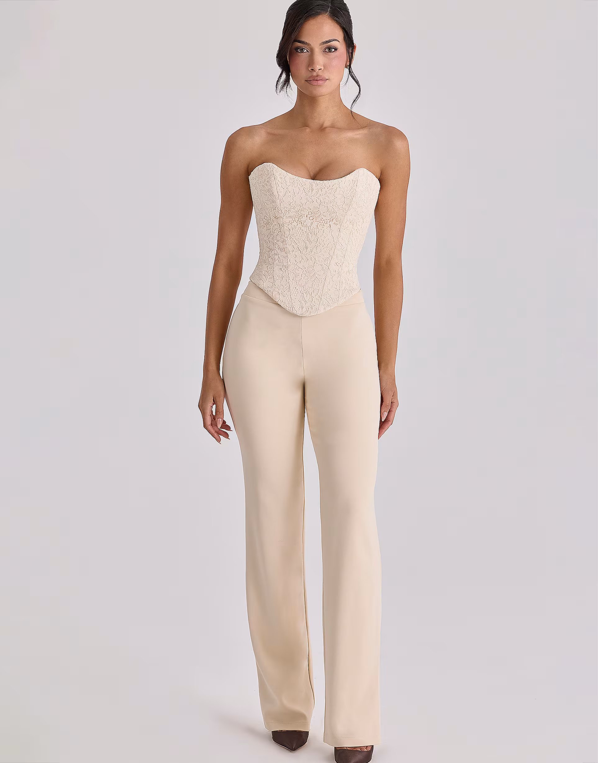 ASOS House of CB Chiara vintage ivory crepe straight leg trousers in vintage ivory - 1