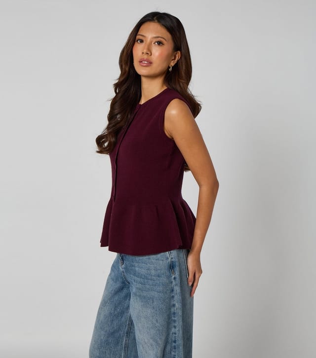 Urban Bliss Women's Burgundy Peplum Button Front Vest Top Urban Bliss New Look - 2