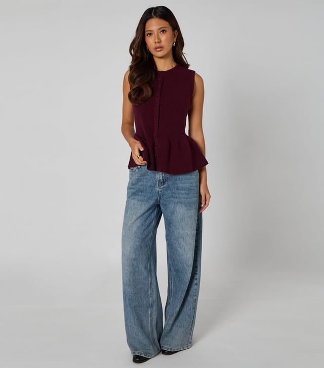 Urban Bliss Women's Burgundy Peplum Button Front Vest Top Urban Bliss New Look - 3
