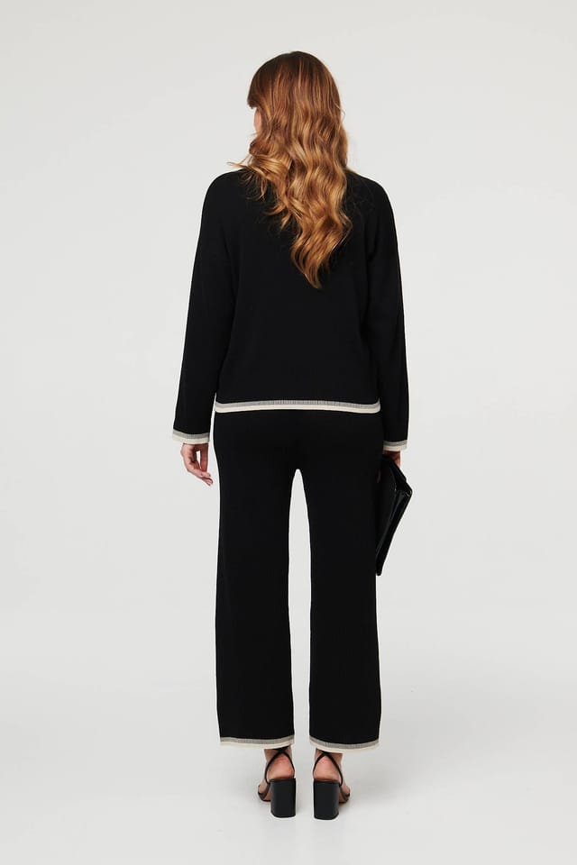 Izabel London Izabel London Women's Floral Trim Jumper & Trousers Co-Ord Set in Black - 3