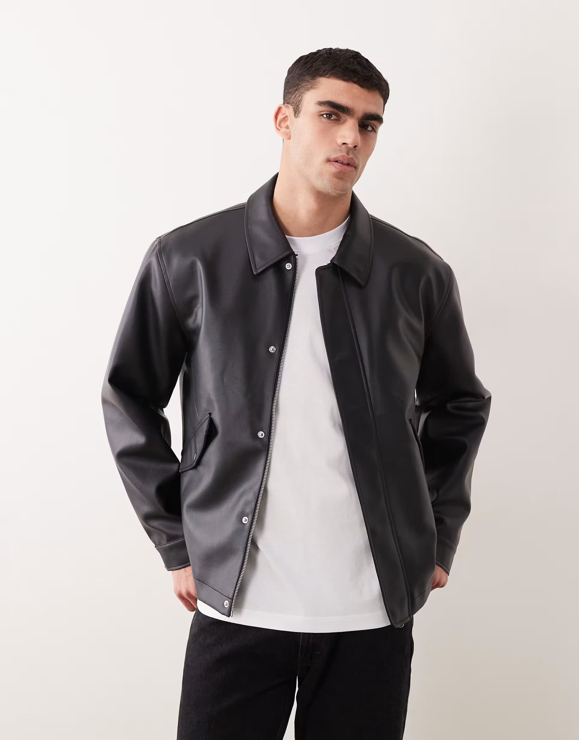 ASOS ASOS DESIGN faux leather jacket in black