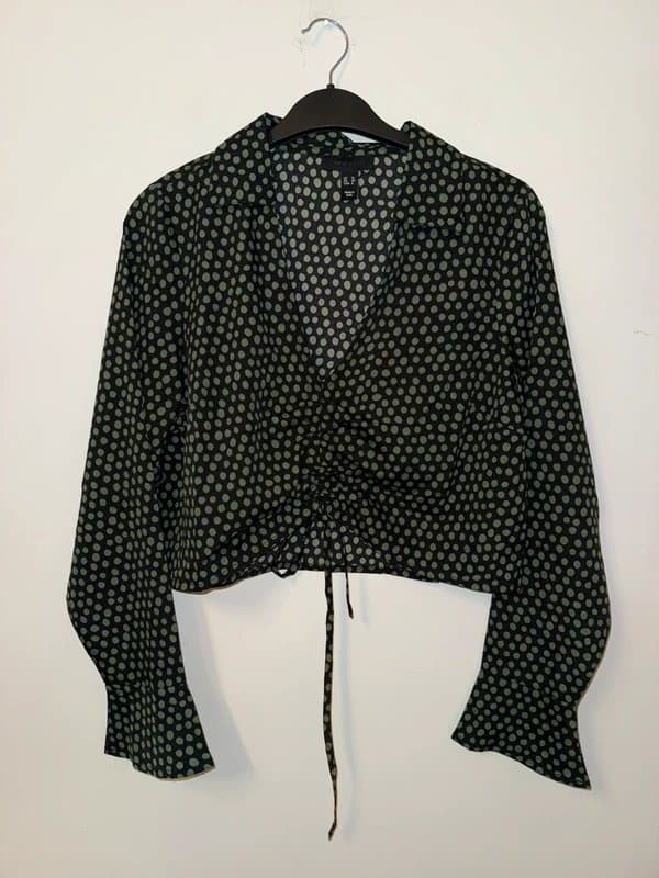 New Look New Look Polka Dot Ruched Front Blouse – Size 12 | Long Sleeve Crop Top